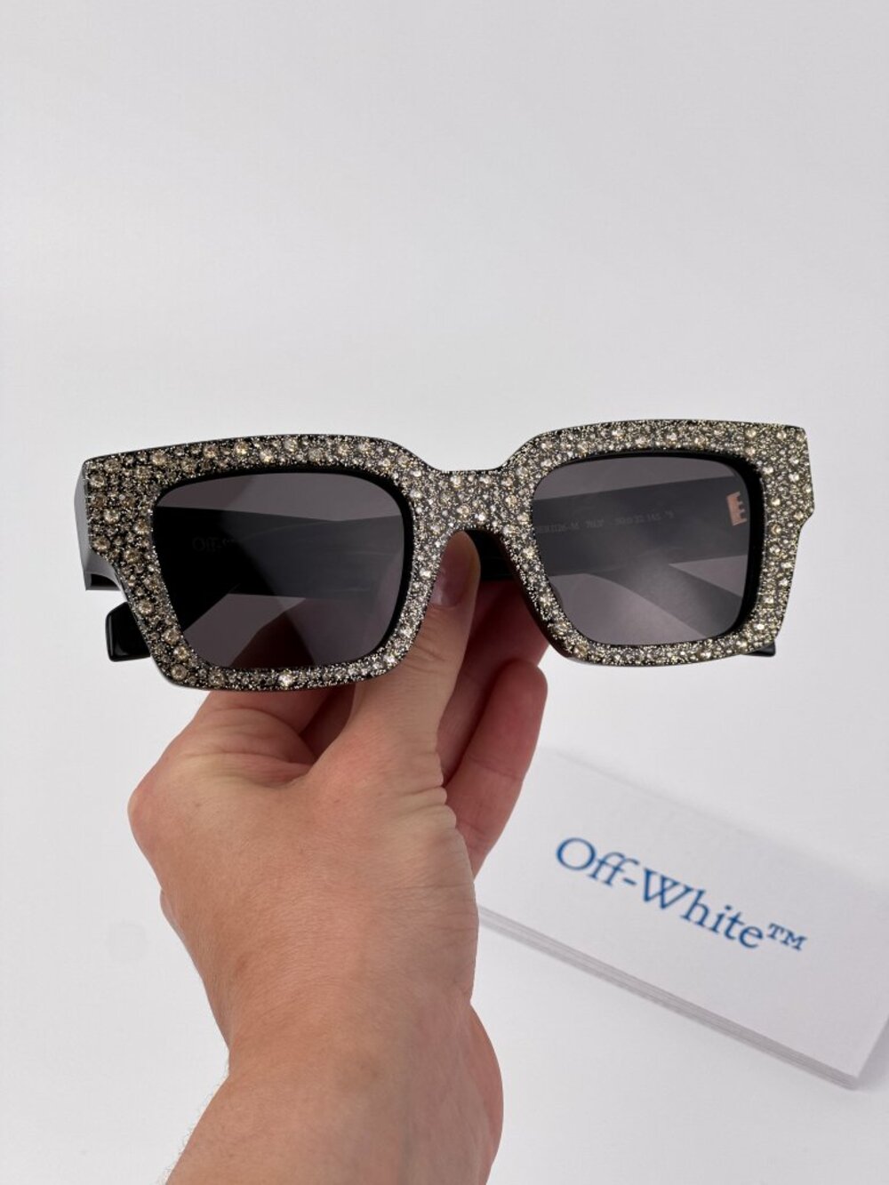 OFF-WHITE OERI126 VIRGIL 7607 BLACK GOLD RECTANGULAR SUNGLASSES